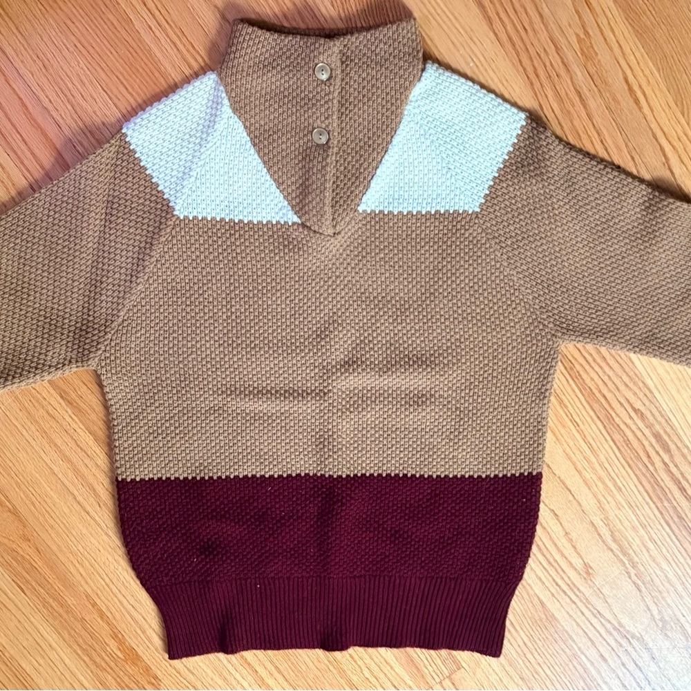 Elegant Women's Tan and Burgundy Turtleneck Sweater